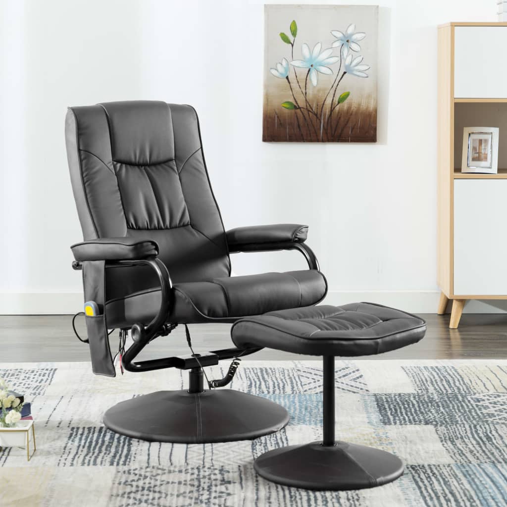 vidaXL Massage Recliner with Ottoman for Home Theater Cinema Faux Leather