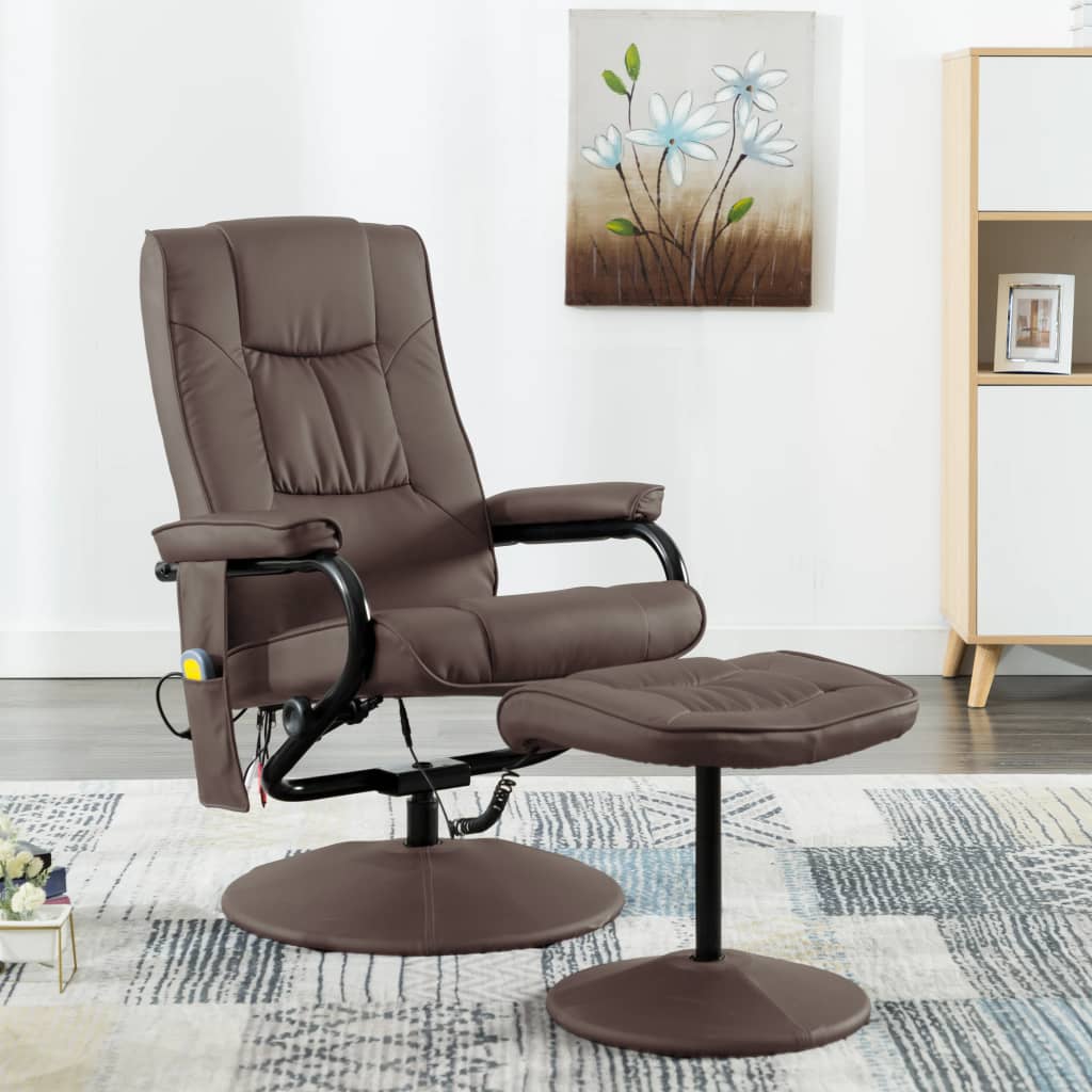 vidaXL Massage Recliner with Ottoman for Home Theater Cinema Faux Leather